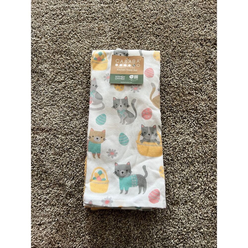 Casaba Easter Kitty’s Kitchen Towel Set Pack Of 3 NEW